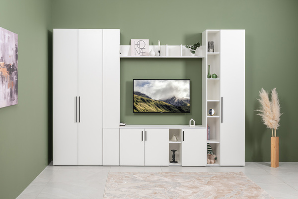 Гостиная Эйр композиция 1 белый PE шагрень, собирается на любую сторону