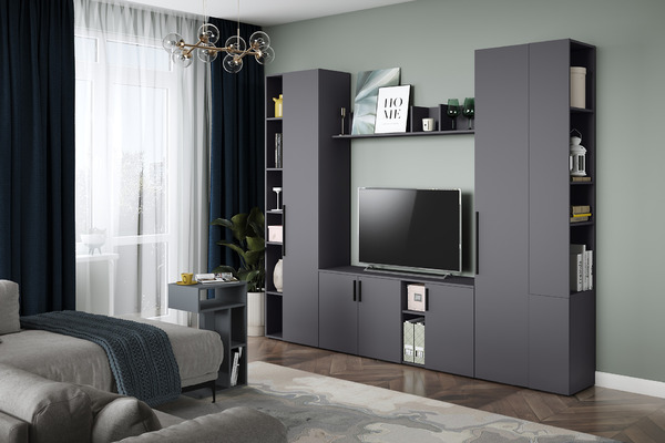 Тумба под ТВ Эйр 16.55 серый графит 0162 РЕ, собирается на любую сторону