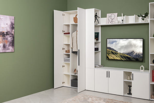 Гостиная Эйр композиция 1 белый PE шагрень, собирается на любую сторону