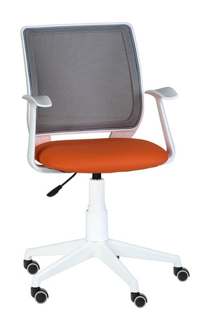 Кресло Эксперт белый каркас, спинка сетка серый, сидение TW оранж, подлокотник пластик Т образный, крестовина пластик, без качания