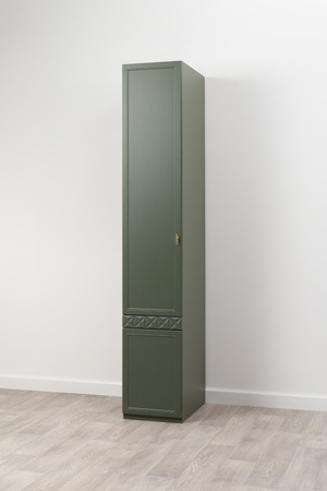 Шкаф-пенал Марион 16.340.01 дымчатый зеленый K521, олива шагрень AG 1050 ПВХ (собирается на любую сторону)