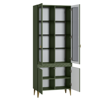 Шкаф-витрина Марион 16.397.02 дымчатый зеленый K521, олива шагрень AG 1050 ПВХ (собирается на любую сторону)