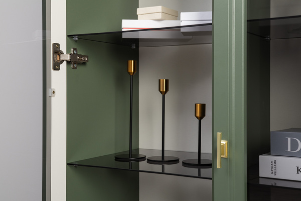 Гостиная Марион композиция 2 дымчатый зеленый K521, олива шагрень AG 1050 ПВХ, белый PE шагрень (собирается на любую сторону)