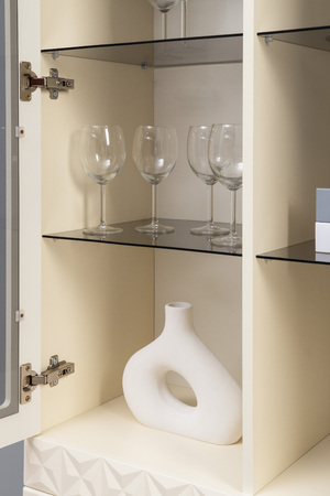 Гостиная Марион композиция 2 слоновая кость С341 PE, слоновая кость 6898 ПВХ, белый PE шагрень (собирается на любую сторону)