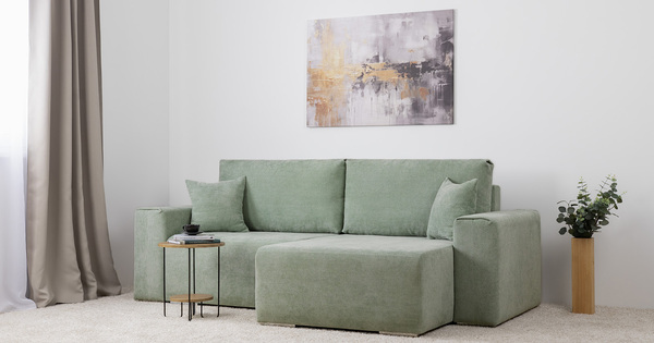 Диван-кровать угловой Оксфорд 715 композиция 1, шенилл STORM 9 мятный, модульная система, сборка на любую сторону