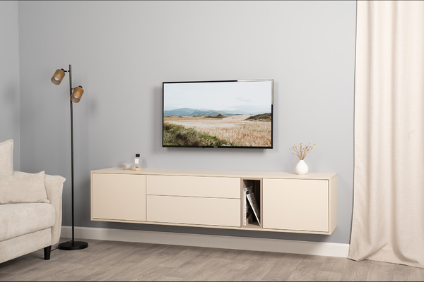 Тумба под ТВ Тайл 16.62 сатин 7045 SU, эмили блаш U9135, белый PE шагрень, напольная/навесная установка, собирается на любую сторону