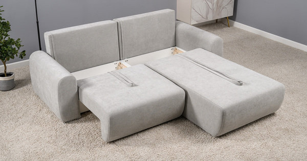 Диван-кровать угловой Тэдди 1506 композиция 2, букле Pique 011 серый, модульная система, сборка на любую сторону